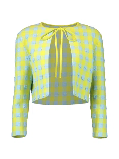 Oscar De La Renta Gingham-pattern Tie-fastening Cardigan In Yellow
