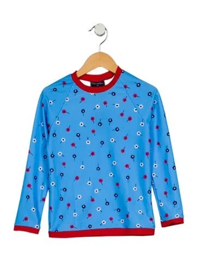 Pre-owned Oscar De La Renta Kids' Girls' Print Long Sleeve Dress In Blue/red