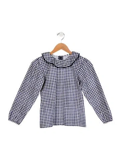 Pre-owned Oscar De La Renta Kids' Girls' Printed Long Sleeve Button Up Blouse In Blue