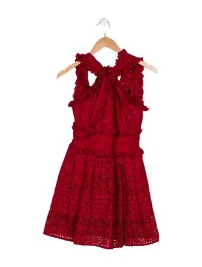 Pre-owned Oscar De La Renta Babies' Girls' Sleeveless Lace Dress In Red