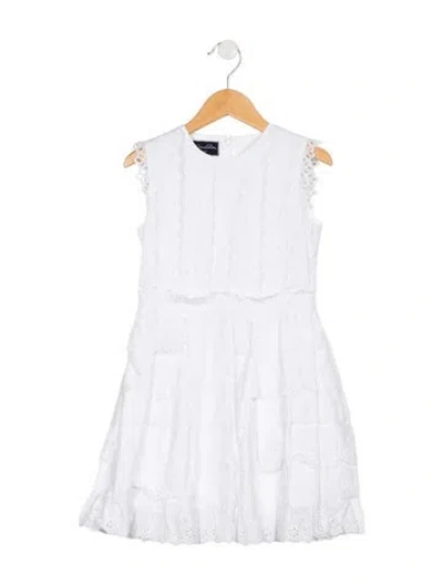 Pre-owned Oscar De La Renta Kids' Girls White Eyelet Tiered Dress