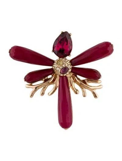 Pre-owned Oscar De La Renta Glass & Crystal Dragonfly Brooch