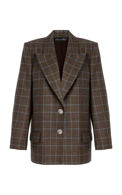Oscar De La Renta Glen Plaid Wool Blazer In Multi