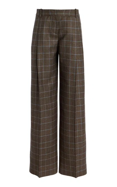 Oscar De La Renta Glen Plaid Wool Wide-leg Pants In Multi