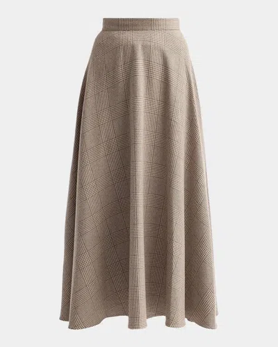 Oscar De La Renta Glen Plaid Wool-cashmere Tailored Midi Skirt In Taupe