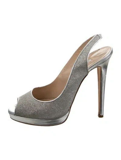 Pre-owned Oscar De La Renta Glitter Slingback Pumps