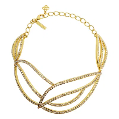 Pre-owned Oscar De La Renta Gold Collar Necklace, Smoky Topaz Swarovski Crystals