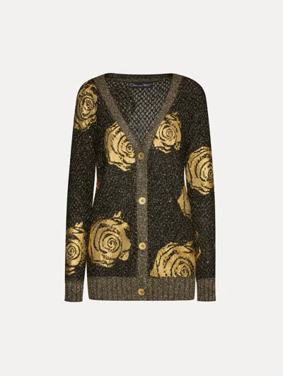 Oscar De La Renta Gold Foil English Rose Cardigan