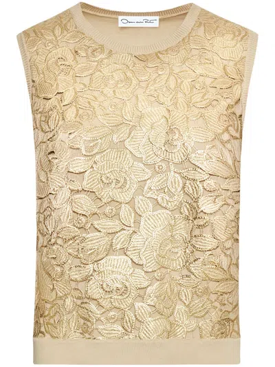Oscar De La Renta Gold Foil English Rose Tank Top In Neutrals