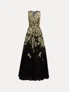 Oscar De La Renta Gold Foil Rose Appliqu Gown