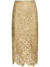 Oscar De La Renta Foiled Guipure Lace Midi Skirt In Gold