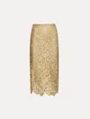 Oscar De La Renta Foiled Guipure Lace Midi Skirt In Brown