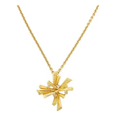 Pre-owned Oscar De La Renta Gold Jeweled Abstract Pendant Long Chain Necklace