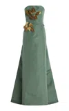 Oscar De La Renta Gold-leaf Detailed Silk Gown In Green