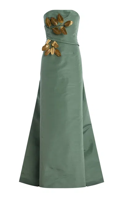 Oscar De La Renta Gold-leaf Detailed Silk Gown