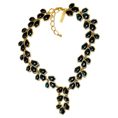 Pre-owned Oscar De La Renta Gold Plated Black Resin Nugget Y-drop Vintage Collar Necklace
