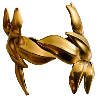 Pre-owned Oscar De La Renta Gold Plated Leaves Bracelet In Multi