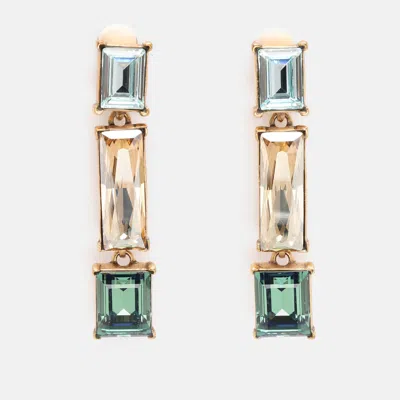 Oscar De La Renta Gold Tone Metal Crystal Drop Earrings