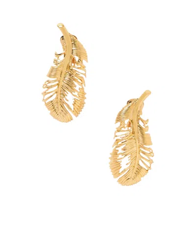 Oscar De La Renta Small Feather Earrings In Gold