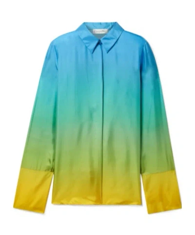 Oscar De La Renta Gradient Silk Satin Twill Shirt In Multi