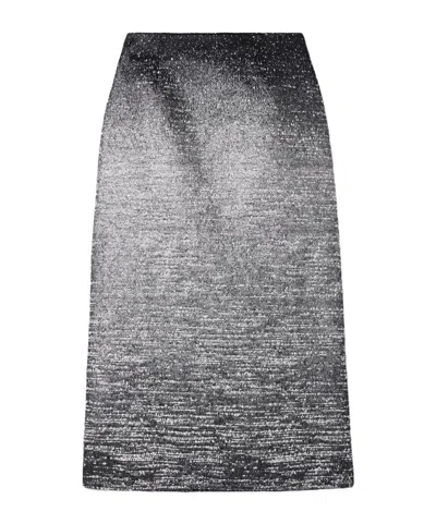 Oscar De La Renta Gradient Tweed Straight Midi Skirt In Gray