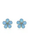 Oscar De La Renta Graphic Flower Enameled Stud Earrings In Blue