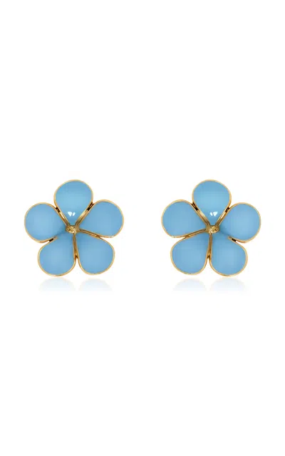 Oscar De La Renta Graphic Flower Enameled Stud Earrings In Blue