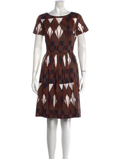 Pre-owned Oscar De La Renta Graphic Print Knee-length Dress In Brown