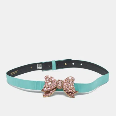 Pre-owned Oscar De La Renta Green Fabric Crystal Embellished Bow Waist Belt S