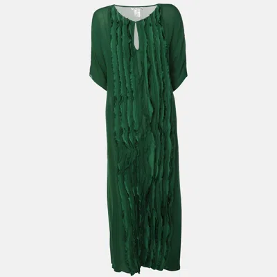 Pre-owned Oscar De La Renta Green Knit Silk Kaftan Dress S