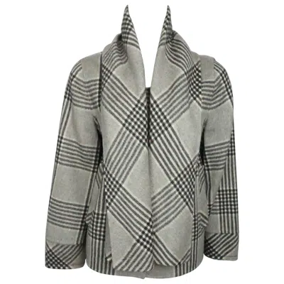 Pre-owned Oscar De La Renta Grey Window Pane Double Face Camel And Persian Wool Jacket - 8 In Gray