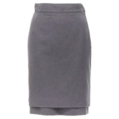 Pre-owned Oscar De La Renta Grey Wool Double Layered Hem Pencil Skirt