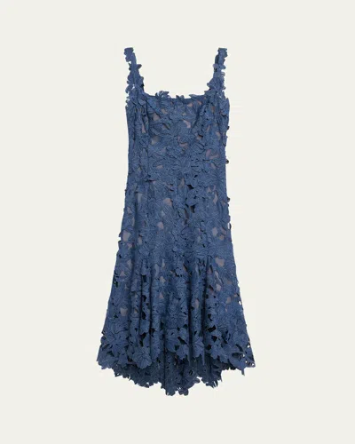 Oscar De La Renta Guipure Asymmetric Trumpet Midi Day Dress
