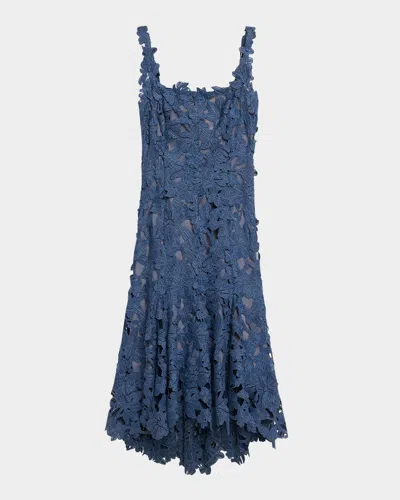 OSCAR DE LA RENTA GUIPURE ASYMMETRIC TRUMPET MIDI DAY DRESS