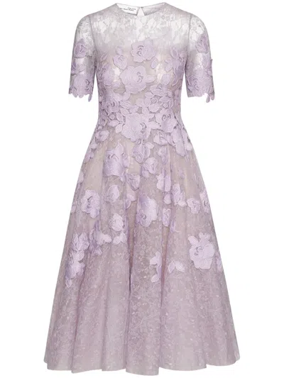 Oscar De La Renta English Rose Guipure Lace Cocktail Dress In Thistle
