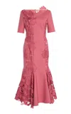 Oscar De La Renta Guipure-embroidered Wool-blend Midi Dress In Pink