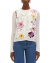 Oscar De La Renta Long Sleeve Orchid Threadwork Embroidered Lace Cardigan In White Multi