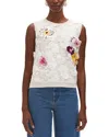 Oscar De La Renta Orchid Embroidered Lace Knit Tank Top In White Multi