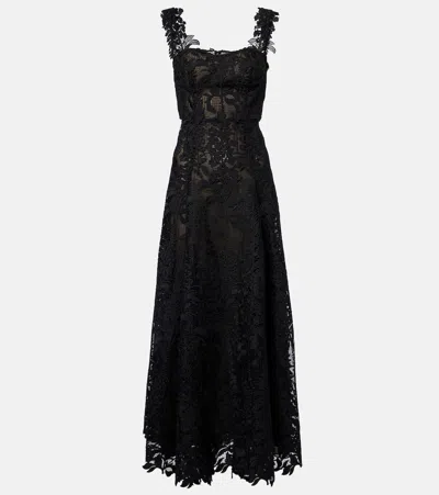 Oscar De La Renta Sleeveless Foxglove Lace Sweetheart-neck Gown In Black