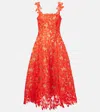 Oscar De La Renta Floral Guipure Midi Dress