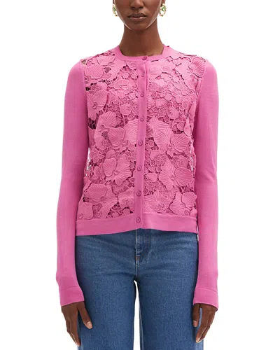Oscar De La Renta Guipure Lace Front Cardigan In Rosehip