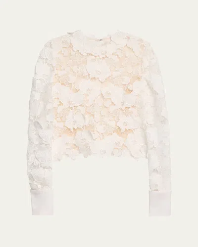 OSCAR DE LA RENTA GUIPURE LACE LONG SLEEVE BLOUSE