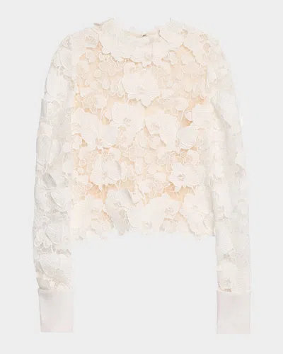 OSCAR DE LA RENTA GUIPURE LACE LONG SLEEVE BLOUSE