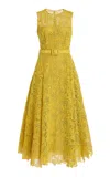 Oscar De La Renta Guipure Lace Midi Dress In Yellow