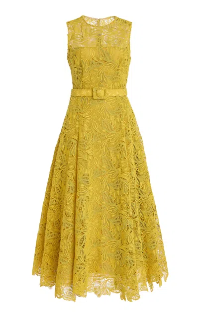 Oscar De La Renta Guipure Lace Midi Dress In Yellow