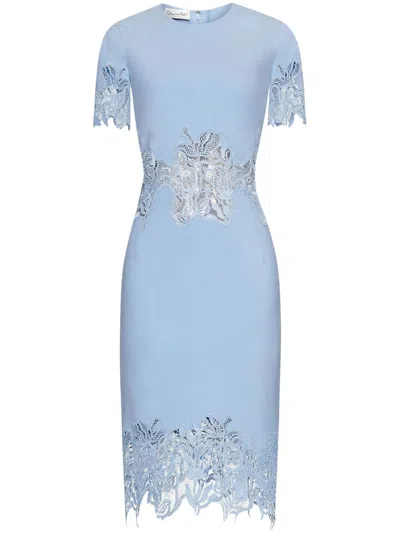 Oscar De La Renta Bleistift-midikleid Aus Guipure-spitze In Blau