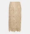 Oscar De La Renta Foiled Guipure Lace Midi Skirt In Gold