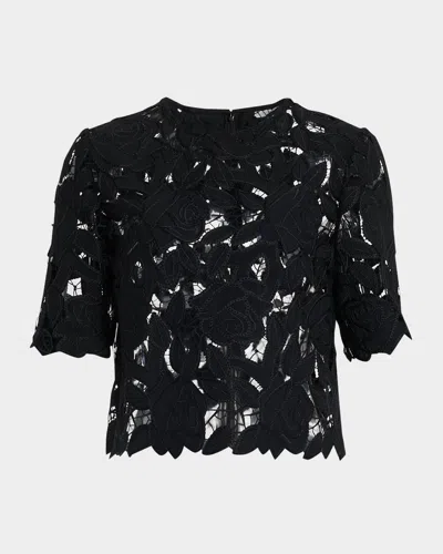 Oscar De La Renta Guipure Lace Short-sleeve Top In Black