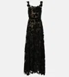 Oscar De La Renta Peony Velvet Guipure Sleeveless Gown In Black