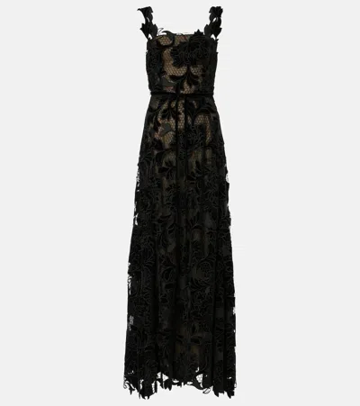 Oscar De La Renta Sleeveless Foxglove Lace Sweetheart-neck Gown In Black